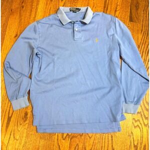 Polo Ralph Lauren Mens Long Sleeve Polo Shirt Blue Orange Pony Logo Size L